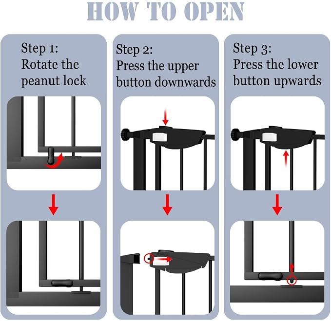 DEARBB Triple Lock Baby Gate for Stairs Doorways and House 31" to 86" Extra Wide Pressure Mounted Easy Walk Through Auto Close Safety Pet Gate Black 31.1-48.42"
