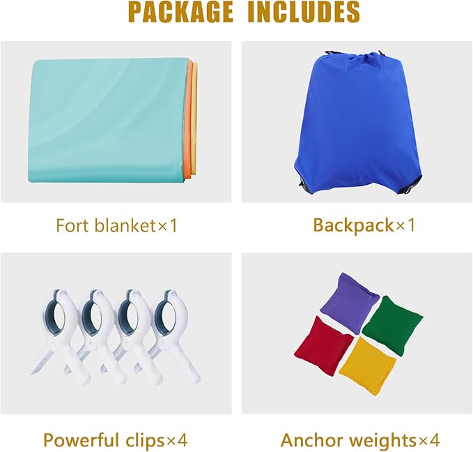 Magic Kids Fort Building Kit, 3 * 3m Large Blanket Fort Making Kit Clips Portable Playhouse Play Tent Fort - Indoor/Outdoor Girls/Boys Toys Ages 4-8-12