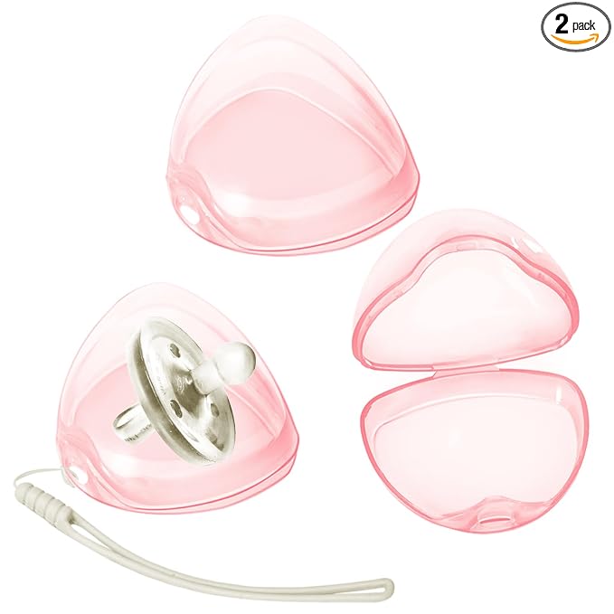 Nisxabebe Pacifier Case,3 Pack BPA Free Pacifiers Holder Case with Lanyard for Diaper Bag,Pacifiers Container Box for Baby Binky Nipple Travel,Essential Pacifier Accessories,Easy to Clean,Pink