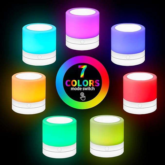 Nursery Night Light for Kids, USB Rechargeable Small Desk Lamp,13 RGB Colors & 4 Brightness & 1 Remote, Touch Bedside Cordless Table Lamp, Portable Night Lamp for Bedroom Living Room (2 Pack White)