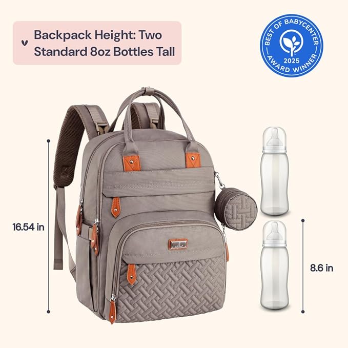 BabbleRoo Diaper Bag Backpack - Baby Essentials Travel Tote - Multi Function Water Resistant Diaper Bag, Travel Essentials Baby Bag with Changing Pad, Stroller Straps & Pacifier Case - Unisex, Khaki