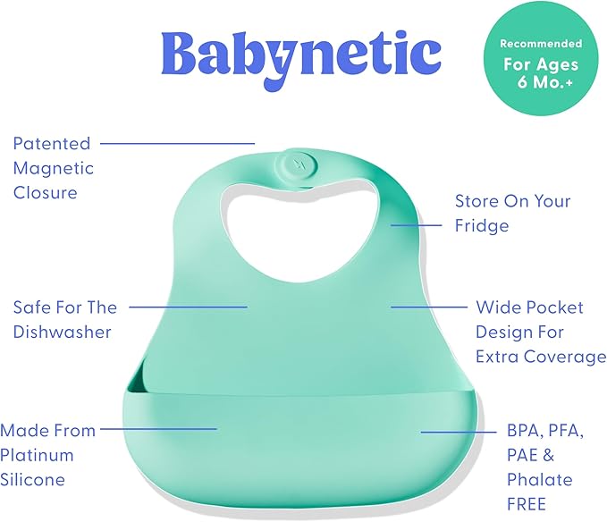 Magnetic Silicone Baby Bib ??Waterproof, Dishwasher Safe, BPA Free Food-Grade, Feeding Bib for Infants and Toddlers