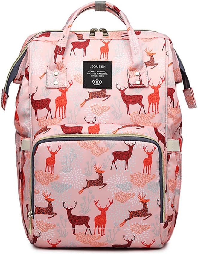 Diaper Bag Backpack for Mom Dad, Maternity Changing Bag Diaper Backpack with Stroller Straps(deer pink)