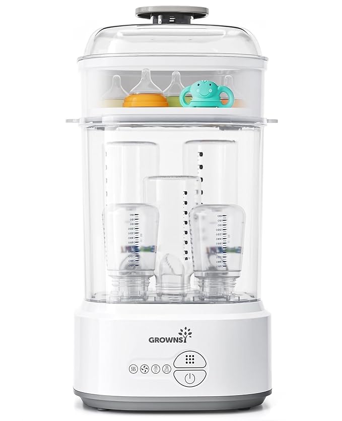 GROWNSY Bottle Sterilizer and Dryer, Compact Electric Steam Baby Bottle Sterilizer (Esterilizador de Biberones), Bottle Sanitizer for Baby Bottles, Pacifiers, Pump Parts