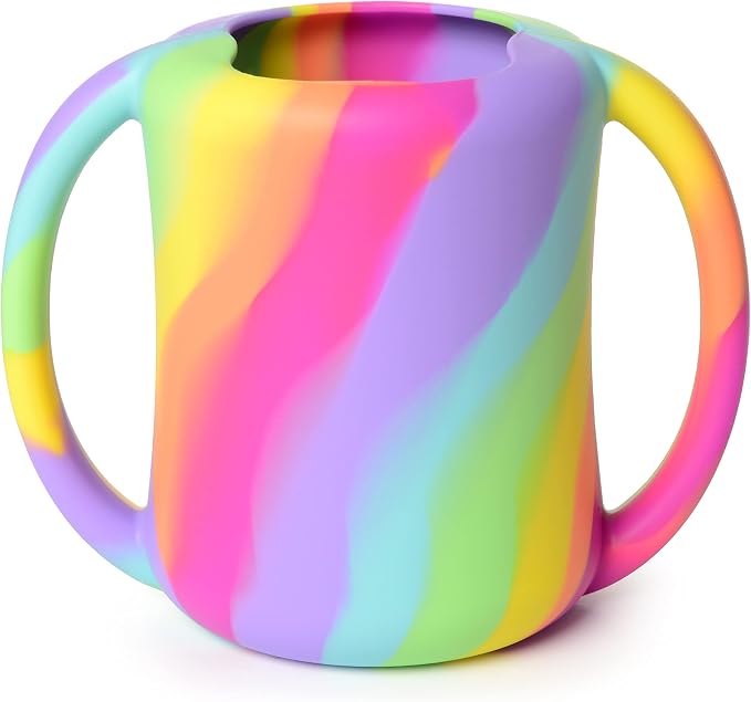 PrimaStella Silicone Baby & Toddler Training Cup with Handles (Rainbow Swirl)