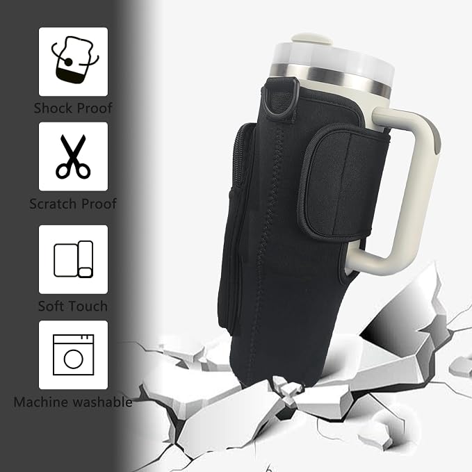 UXIETIN Stroller Cup Holder Compatible with Stanley,Stroller Cup Holder with Adjustable Strap and Pouch Taking Everywhere,Accessories for 30/40oz Stanley Cup
