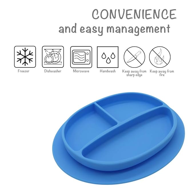 Silicone Suction Plate, Baby Toddler Training Divided Plate, Unbreakable, First Stage, Safe Silicone, Non-Toxic, BPA Free, Food Grade Silicone, Baby Registry Must-Haves, Dish with Bottom Grip.