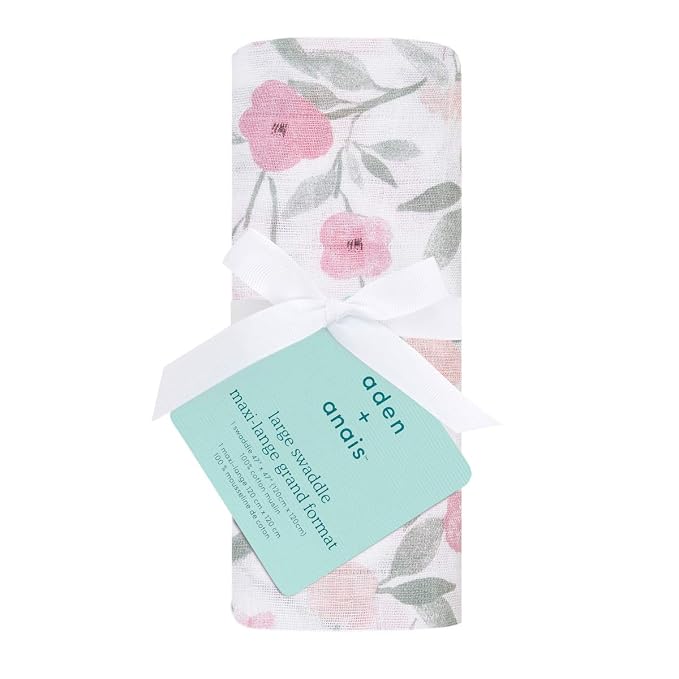 aden + anais Swaddle Blanket, Boutique Muslin Blankets for Girls & Boys, Baby Receiving Swaddles, Ideal Newborn & Infant Swaddling Set, Perfect Shower Gifts, Single, Mon Fleur