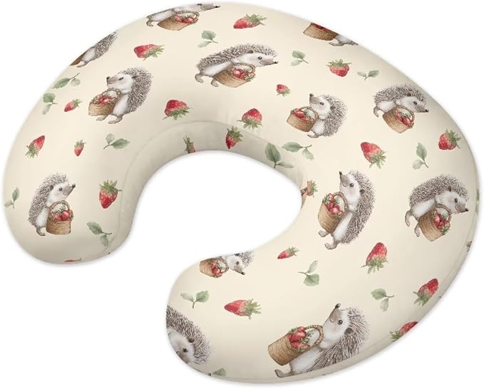 Hedgehog Strawberry Leaves Nursing Pillow and Positioner Detachable Newborn Original Breastfeeding Slipcover Case Soft Head Support Protector Cushion with Hidden Zipper Easy Care