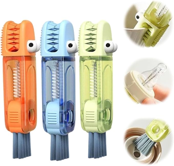 3 in 1 Cup Lid Cleaning Brush, 2024 Upgraded Bottle Cleaning Brush, Crevice Cleaning Brush Set for Baby Bottle, Rotatable Cup Lid Cleaner Mouth Scrubber (B-3 Pack)