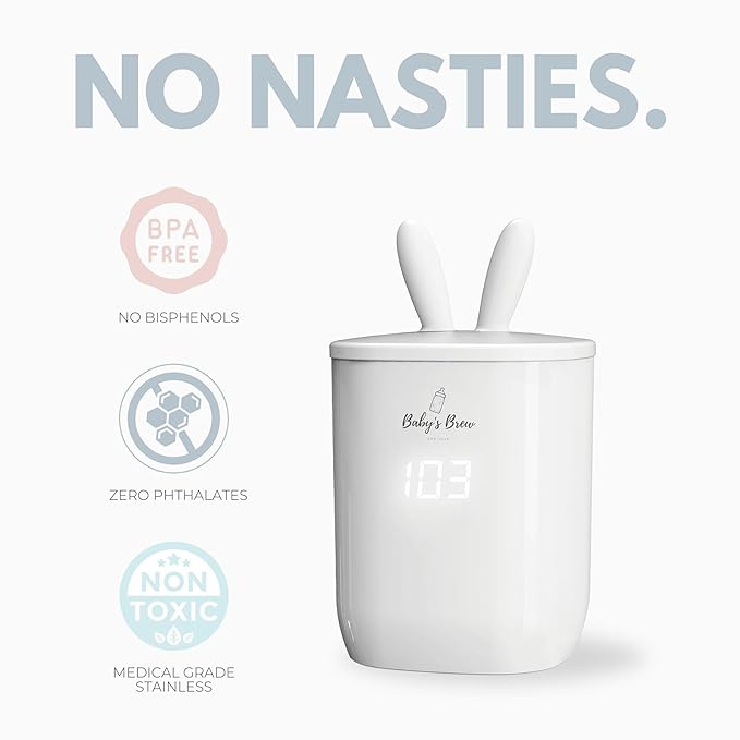 Baby’S Brew Portable Bottle Warmer – Cordless Baby Bottle Warmer for Breastmilk & Formula, Rechargeable Travel Milk Warmer, Leak-Proof, Compact, White, Adapter Not Included