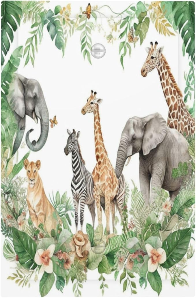 Tropical Leves Safari Animals Giraffe Elephant Zoo Light Switch Cover Plate 1 Gang No Device Blank Electrical Wall Plates Faceplate Decorative Switch Plate Covers for Kids Room Nursery Decor