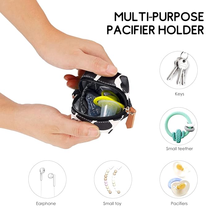 SONARIN Portable Pacifier Holder Case with Clasp for Diaper Bags,PU Baby Dummy Case Soother Pod Pacifier Case Pacifier Bag Storage Box for Holding 2 Pacifiers or Nipple Shields(Black Stone)