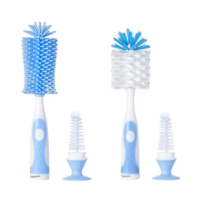 Chemimoso Multifunctional Cleaning Brush, Baby Bottle Brush, Bottle Brush Cleaner, Rotate The Suction Cup to Obtain The Small Bristle Brushes, Set Z, Blue, Silicone and Nylon Brush