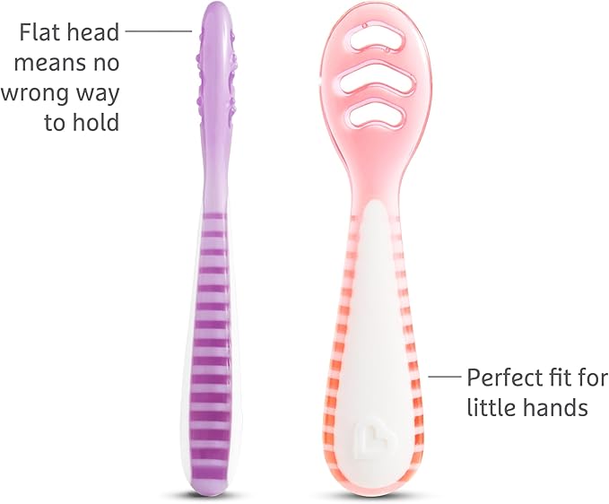 Munchkin® Gentle Dip??Baby Spoons for Self Feeding and Baby Led Weaning, 3 Pack, Pink/Purple