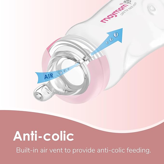 Maymom Wide-Mouth Milk Collection Storage and Feeding Bottle with Nipple, Pink Screw Ring, Dome Cap, Bottle Top, SureSeal Sealing Disk; Compatible with Spectra Pump/Motif Luna; 2 pc (9Oz/280mL)