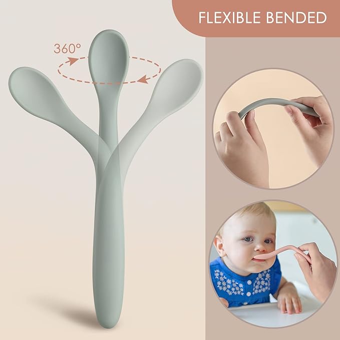6-Piece Silicone Baby Feeding Spoons, First Stage Infant Spoons, Soft-Tip Easy on Gums I Baby Training Spoon | Infant Utensils Feeding Supplies, Dishwasher & Boil-proof