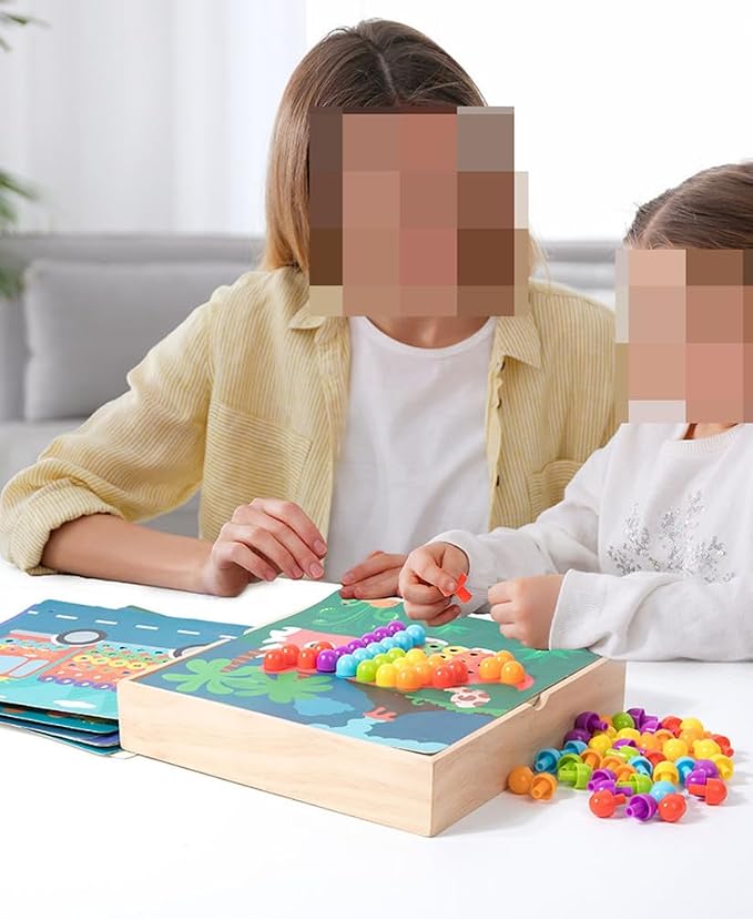 Wooden Pegboard Mosaic Puzzle, Kids Colorful Mushroom Nails Gear Combination Toy