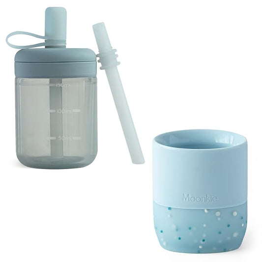 Moonkie Baby Cups Set | Baby Open Cup + Silicone Straw Cup for Infants | Tiny Cup & Toddler Training Cup | 4-18 Months | BPA-Free