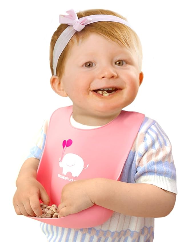 2-Pack Waterproof Silicone Baby Bib Lightweight Comfortable Easy-Wipe Clean (Purple/Light Pink, Large)