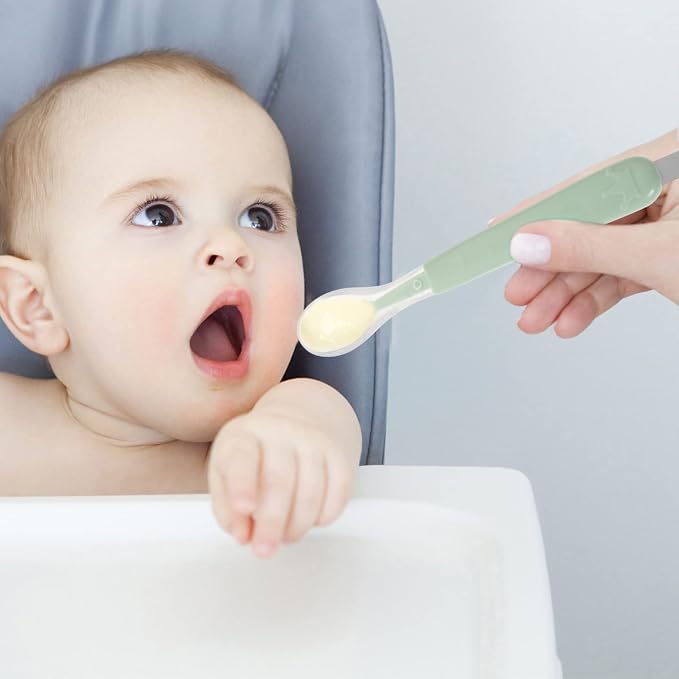 1pcs Double Head Baby Spoon,Silicone Baby Fruit Scraping Mud Spoon Feeding Spoons Training Spoon Set for Infants Baby,Green