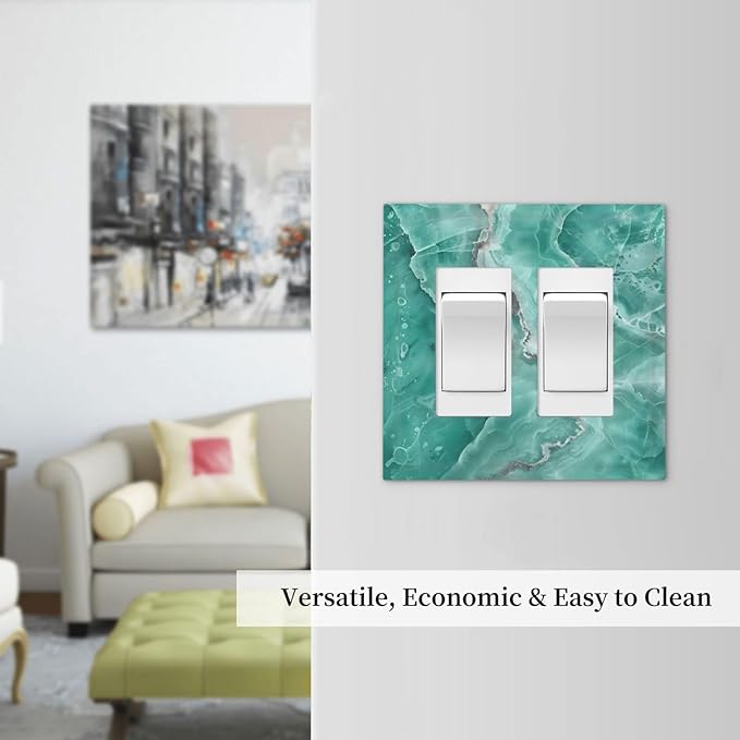 Turquoise Green Tiles Abstract Luxurious Print Decorative Outlet Covers 2 Gang Double GFCI Rocker Electrical Wall Panels Light Switch Cover Plate for Bathroom Kitchen Decor