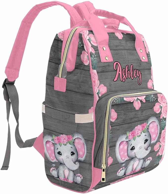 M YESCUSTOM Bags with Name Custom Pink Flower Diaper Bag Backpack Personalized Nappy Mommy Bags for Men Women