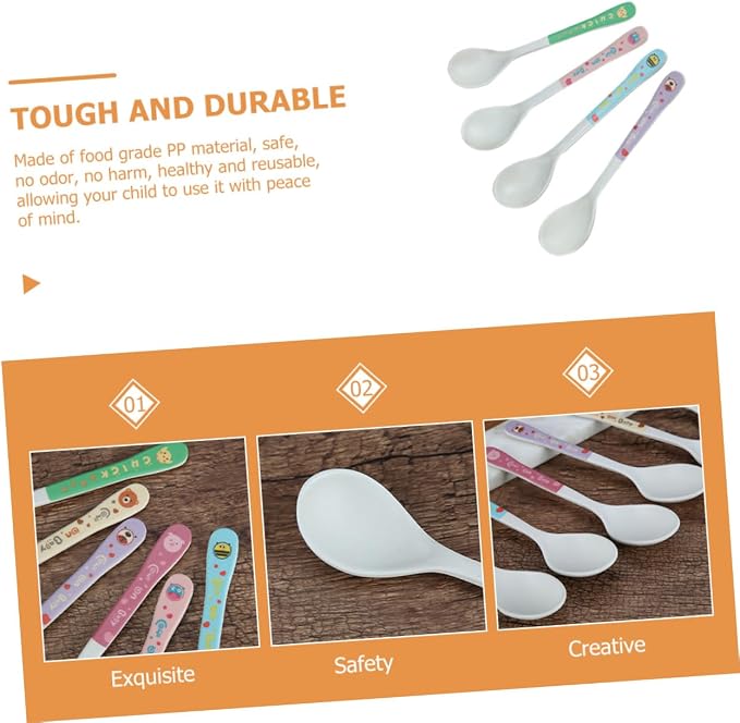 Totority 4Pcs Feeding Spoons with Silicone Heads Ergonomic Training Utensils Fiber Weaning Scoop Tools for Self-feeding