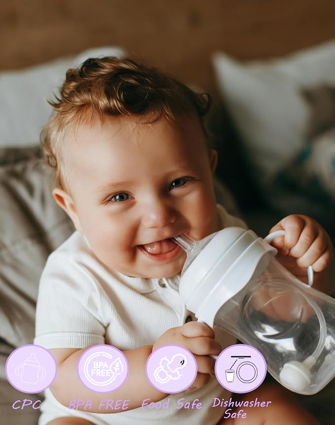 Straw Cup Conversion Kit for Philips Avent Natural Baby Bottles, Weighted Straw Sippy Cup Transition Kit with Soft Nipple, Bottle Handle, 6+ Months, Set of 3