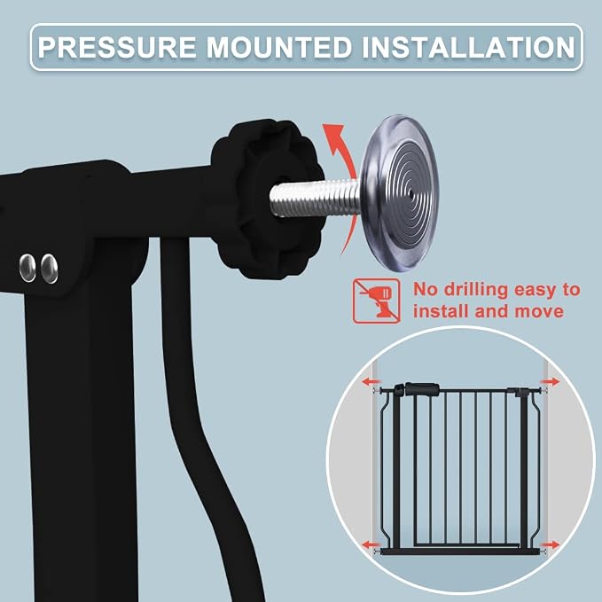Extra Wide Baby Gate 67-71.5 Inch Wide Walk Through Pressure Mounted Auto Close Large Long Tension Gate for Dog and Cats Black