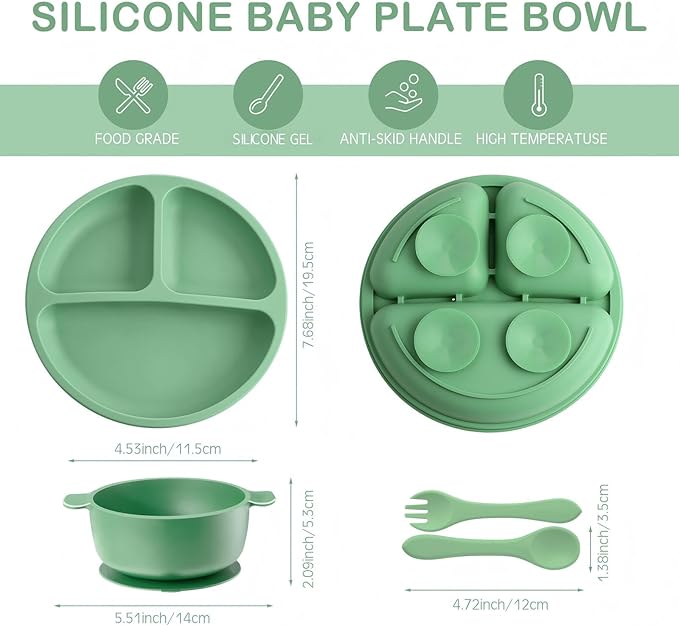 Dandat 24 Pcs Silicone Baby Feeding Set,6 Baby Toddler Suction Bowls 6 Divided Suction Plates with 6 Forks 6 Spoons, Utensils Set for Weaning Infant Feeding and Eating, 6 Styles(Vivid Color)