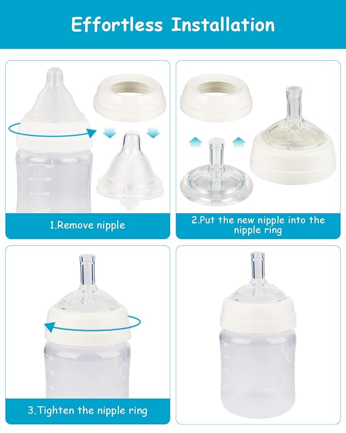 Straw Nipples for Evenflo Balance Wide Neck Bottles, Soft 100% Silicone Wide Neck Sippy Straw Nipples, 8m+, 4 Count