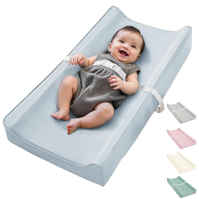 Vegan Leather Waterproof Baby Changing Pad - Wipeable, Extra Thick & Portable & Non-Slip Diaper Mat for Dresser, Crib, Travel | Soft & Safe (Blue)