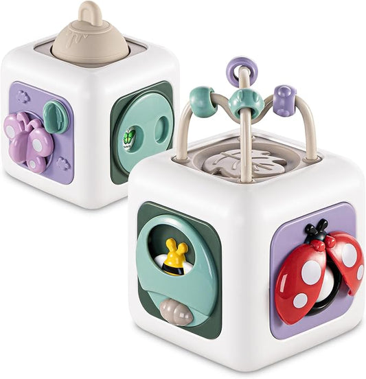 SOCBTNSO Baby Busy Board Cube, Toys for Boy Girl, Montessori Travel Toys for Toddlers, Learning Fine Motor Skills| Birthday Gifts for Infant Boys Girls