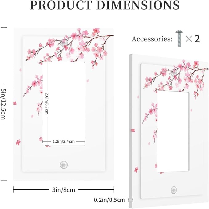 Watercolor Cherry Blossoms Flowers Pink Floral Decorative Outlet Covers 1 Gang Single Rocker Light Switch Cover Plate Wall Plates GFCI Faceplate for Bedroom Living Room Decor