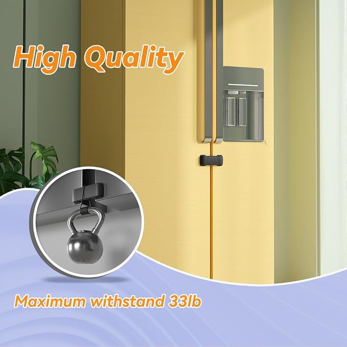SAFELON 2 Pcs Baby Safety French Fridge Door Lock, Childproof Double Door Refrigerator Lock, Cabinet Cupboard Lock for Toddlers & Babies, Easy to Install (Black)