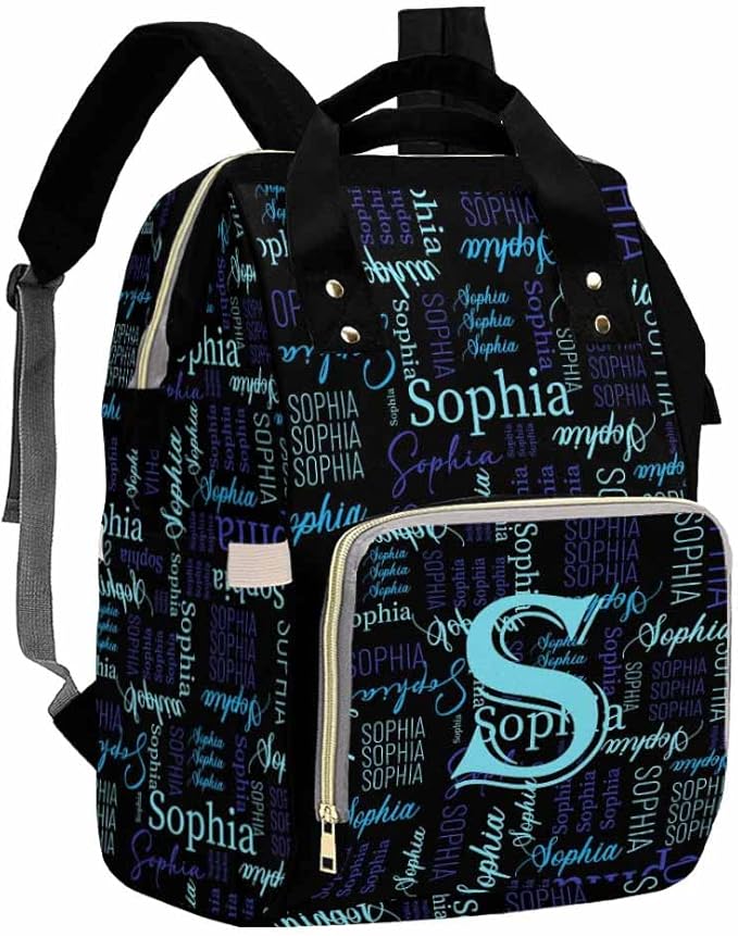 Artsadd Custom Monogram Baby Backpack for Mom Gifts, Personalized Blue and Black Diaper Backpack with Stroller Straps Large Capacity Nappy Bag for Baby Shower Birthday
