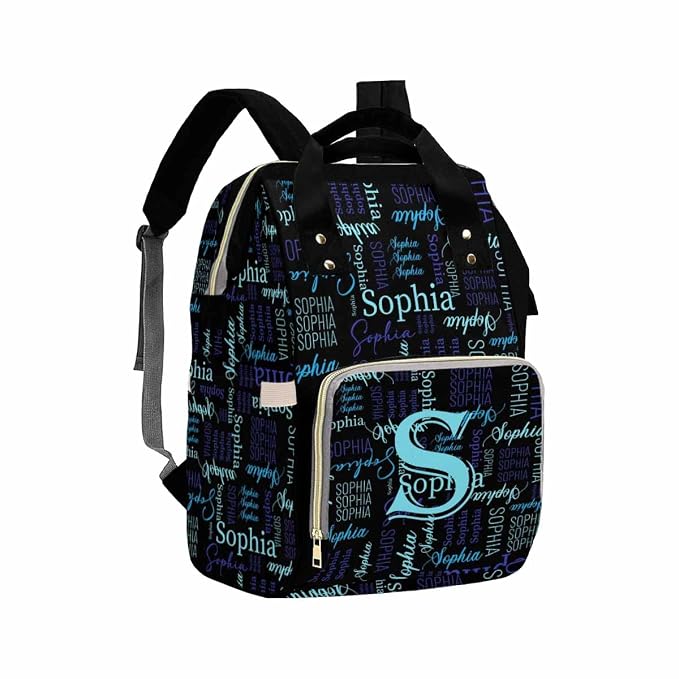 InterestPrint Custom Name Diaper Bag Personalized Black Blue With Name Customized Mummy Nappy Shoulders Backpack Casual Daypack Travel for New Mom