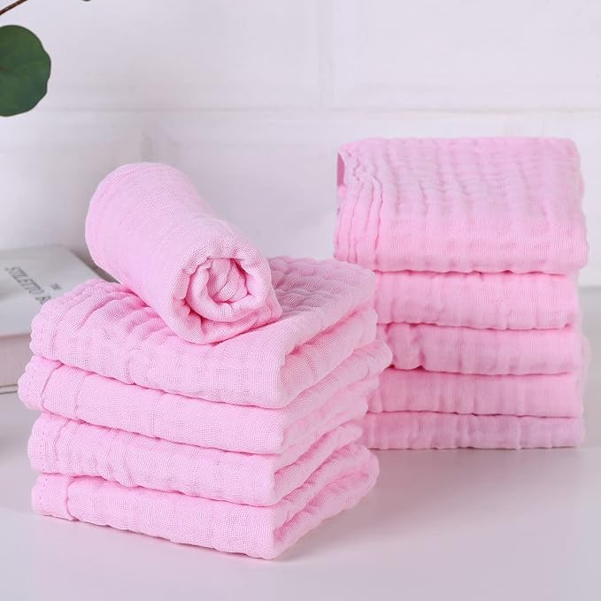 Muslin Baby Burp Cloths 10 Pack Large 100 Cotton Hand Washcloths 6 Layers Extra Absorbent and Soft (Pack of 10,Pink)