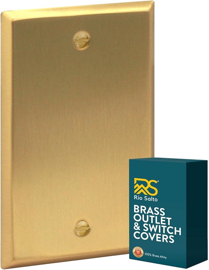 Rio Salto BRASS Metal Gold Blank Wall Plate Blank Outlet Cover Cover for Unused Outlets Wall Switch 1-Gang Covers Child Safe Device Outlet Safety Genuine Brushed Brass Standard Size