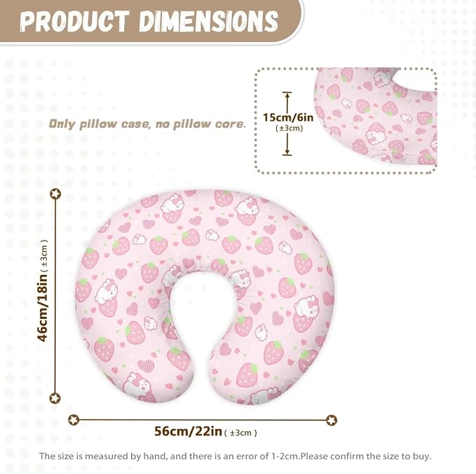 Strawberry Bunny Nursing Pillow Cover Breastfeeding Pillow Slipcover Hidden Zipper Design Feeding Pillow Cover U-Shaped Soft and Skin-Friendly