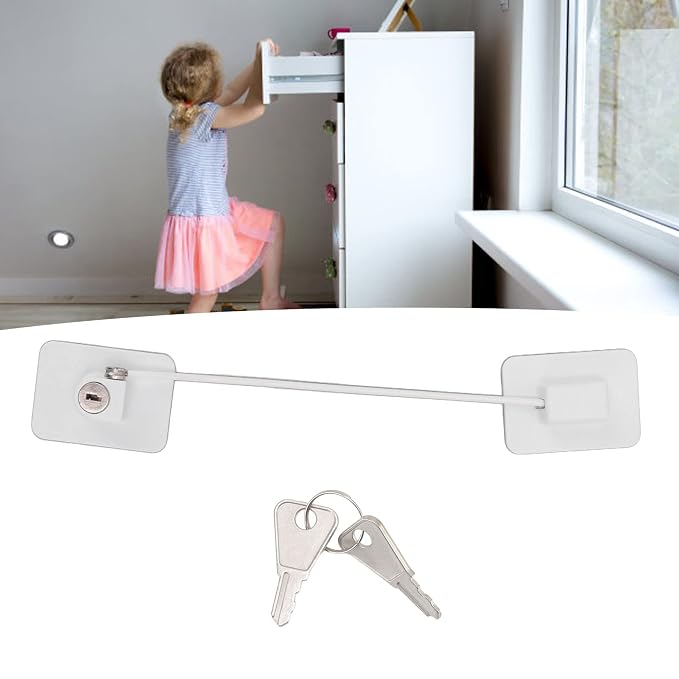 Cabinet with Lock, Cabinet Locks,Refrigerator Lock White Childproof Freezer Lock Child Safety Cabinet Drawer Lock with 2 Keys