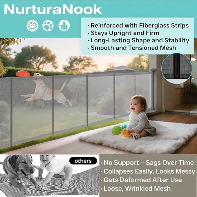 236 Inch Extra Wide Retractable Baby Gate,Mesh Baby Gate or Mesh Dog Gate,34" Tall,Child Safety Gate for Doorways, Stairs, Hallways, Indoor or Outdoor (Gray, 236''Wide 41''Tall)
