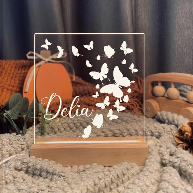 Personalized Night Light for Baby Kids, Custom Name Butterfly Led Lamp for Girls Boys, Customized Name Night Lights Gift for Children Nursery