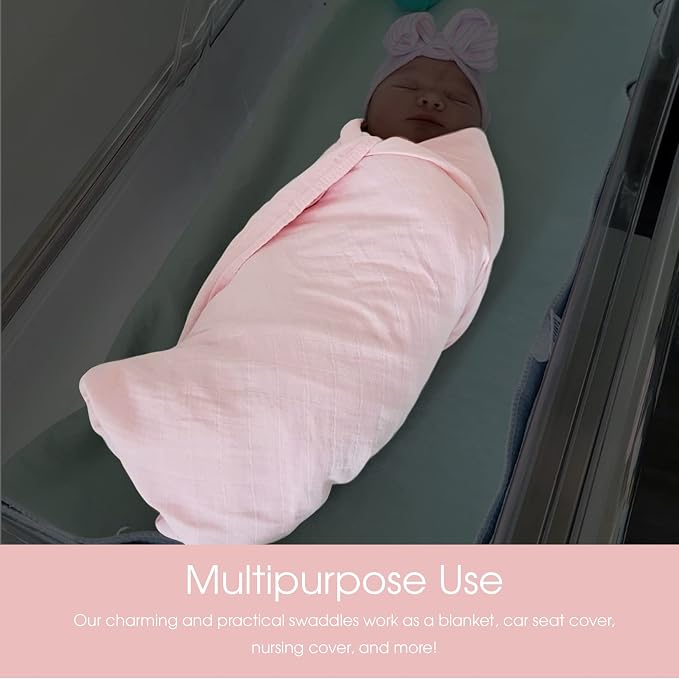 Ali+Oli Muslin Swaddle Blanket for Baby (White) Large 47" x 47" Soft Rayon Made from Bamboo & Organic Cotton, Machine Washable Receiving Blanket Wrap for Newborn to Toddler
