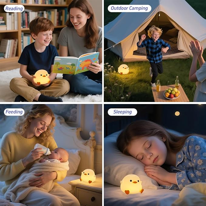 Cute Duck Night Light, Squishy Silicone Duck Night Lamp, LED Soft Nursery Nightlight for Kids, Rechargeable Animal Lamp Bedside Light, 2 Levels Dimmable Room Decor, Funny Lamp Gift for Girls Boys Baby