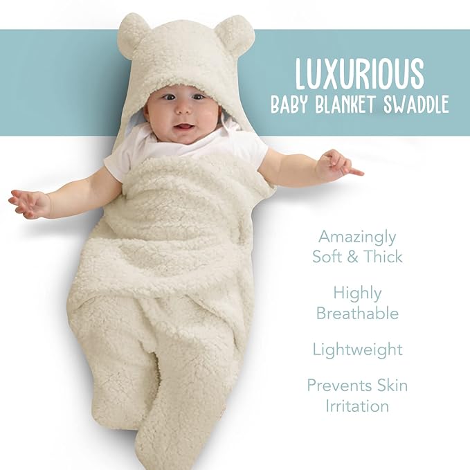 BlueMello Baby Swaddle Blanket | Ultra-Soft Plush Essential for Infants 0-6 Months | Receiving Swaddling Wrap Beige | Ideal Newborn Registry and Toddler Boy Accessories | Perfect Baby Girl Shower Gift