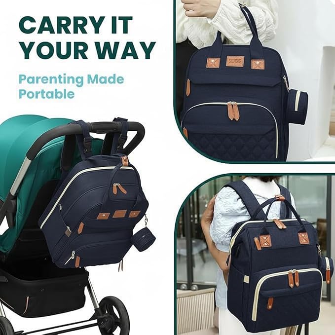 Diaper Bag Backpack with Changing Station, Large Capacity Baby Bag with USB Port, Insulated Pockets, Waterproof Fabric, 15 Compartments, Travel-Friendly for both Mom and Dad, Royal blue