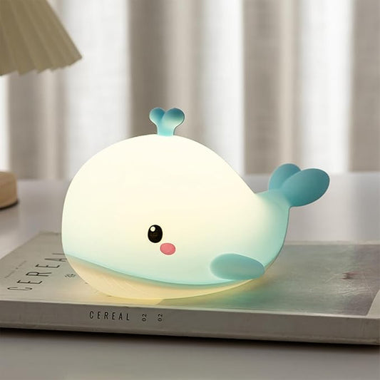 AVEKI Baby Whale Night Light, Soft Silicone Ocean Animal Light for Nursery, 3 Levels Brightness Portable Touch Bedside Lamp, Rechargeable Kid Nightlight Whale Gifts for Ocean Buddies