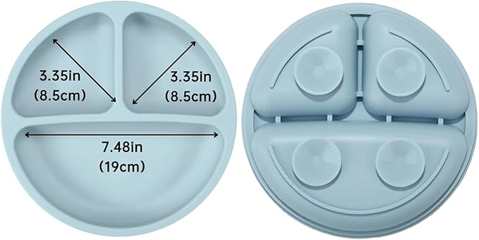 PandaEar Baby Feeding Set| 2 Pack Silicone Divided Suction Plate, 2 Set Toddler Spoons & Forks| Baby Led Weaning Supplies Self Feeding Eating Utensils (Blue & Pink)
